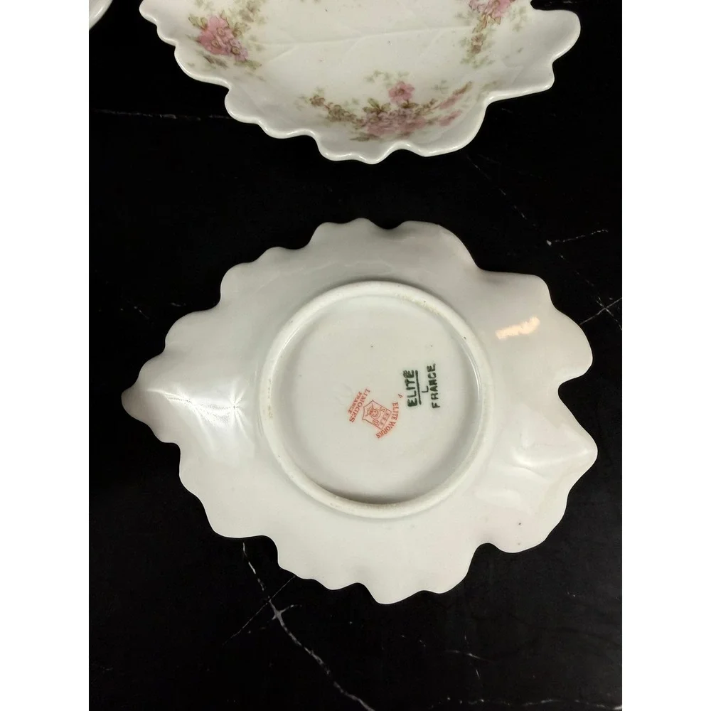 Antique Set of 4 Elite Works Limoges France Porcelain Leaf Butter Nut Dishes